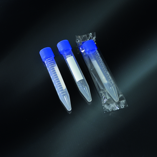 10ml (мл) пробірки конічні з ПП, з синьою гвинтовою кришкою, градуювання, серіграфовані, діаметр 16 x 100 mm (мм), стерильні (100 шт/уп) (50353/SG)